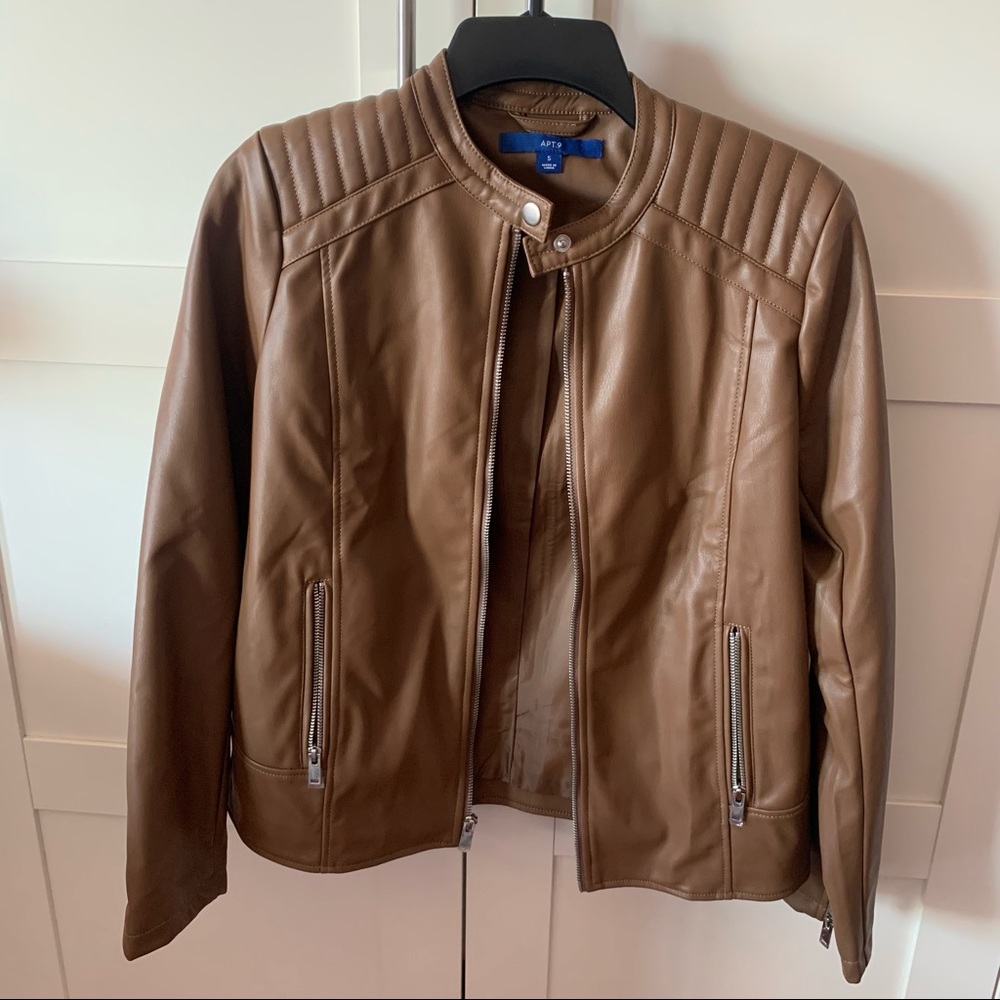 APT. 9 Brown Faux Leather Moto Jacket